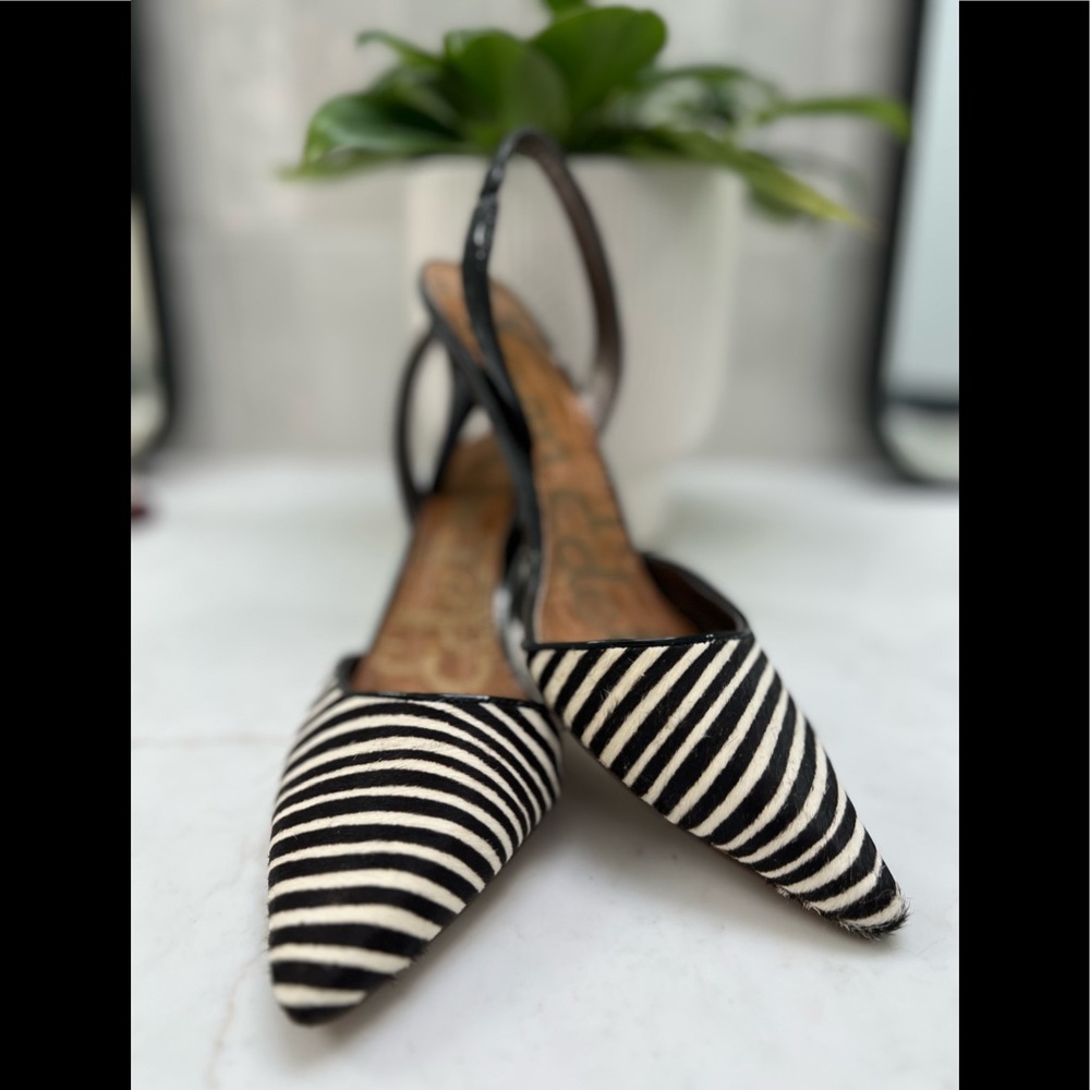 Never Been Worn Sam Edelman pristine zebra hair kitten heel sling back size 6.5